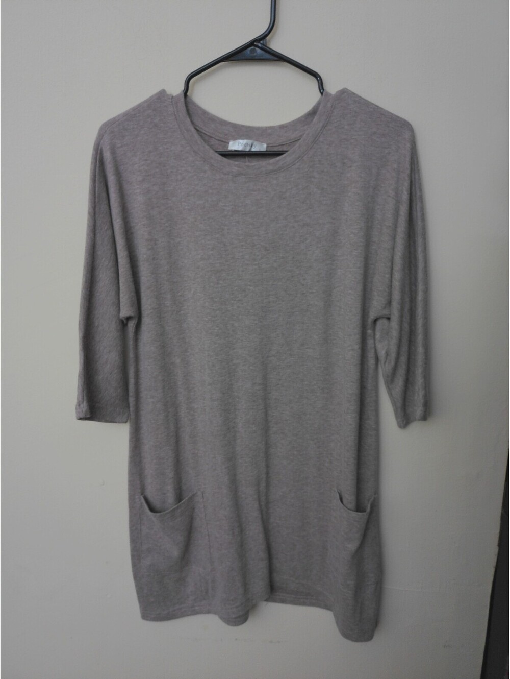 Poetsky Womens Tunic Top Dress Size S Gray 3/4 Sleeve Pockets Slouchy Knit